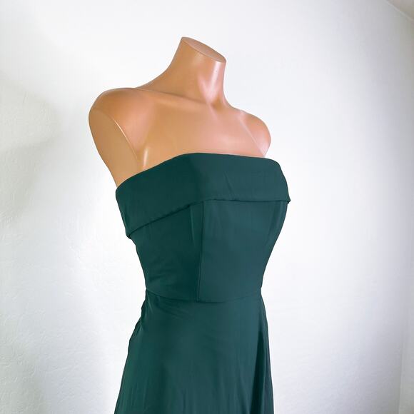 After Six 1566 Strapless High Slit Chiffon Bridesmaid Dress Evergreen Size 4 NWT - Picture 3 of 13